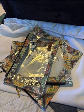 Travel Trio Set - Holy Cow Pouch with Multicolor Tribal Trim - Men Bags